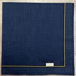 Dior Men's Navy Pocket Square with Olive Trim